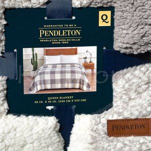 Pendleton Sherpa Fleece Blanket-QUEEN- GRAY